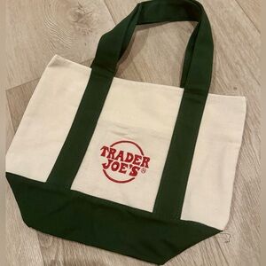 Trader Joe's Green and Cream Tote Bag